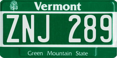 VT license plate ZNJ289