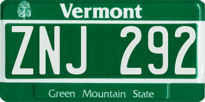 VT license plate ZNJ292