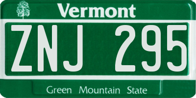 VT license plate ZNJ295