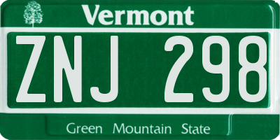 VT license plate ZNJ298
