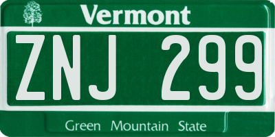VT license plate ZNJ299