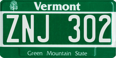 VT license plate ZNJ302