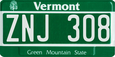 VT license plate ZNJ308