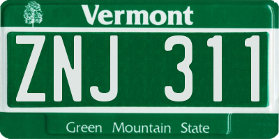 VT license plate ZNJ311