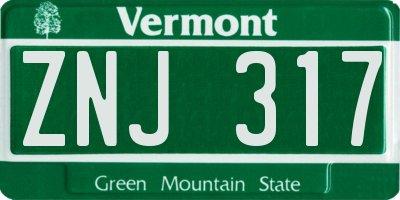VT license plate ZNJ317