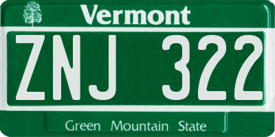 VT license plate ZNJ322