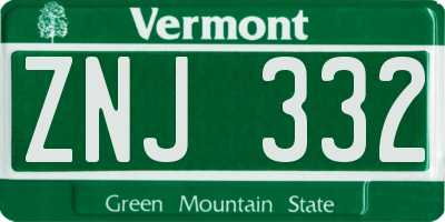 VT license plate ZNJ332