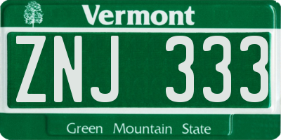 VT license plate ZNJ333