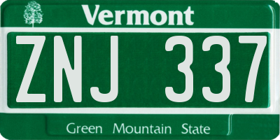 VT license plate ZNJ337