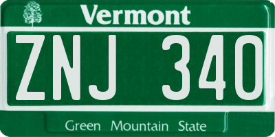 VT license plate ZNJ340