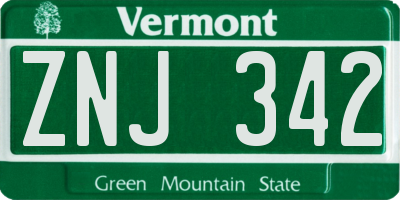 VT license plate ZNJ342