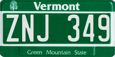 VT license plate ZNJ349