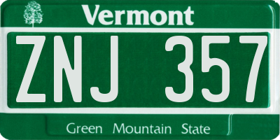 VT license plate ZNJ357