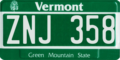 VT license plate ZNJ358
