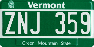 VT license plate ZNJ359