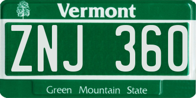 VT license plate ZNJ360