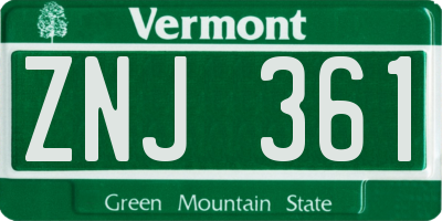 VT license plate ZNJ361