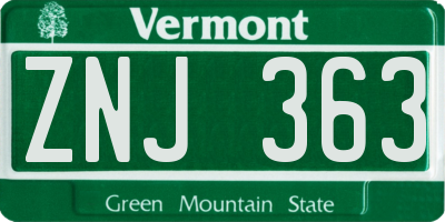 VT license plate ZNJ363