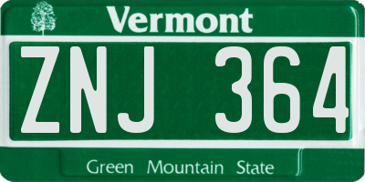 VT license plate ZNJ364