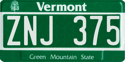 VT license plate ZNJ375