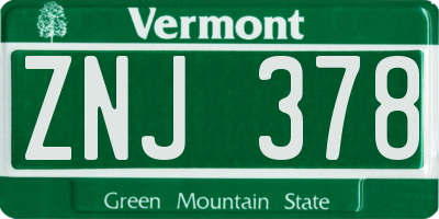 VT license plate ZNJ378