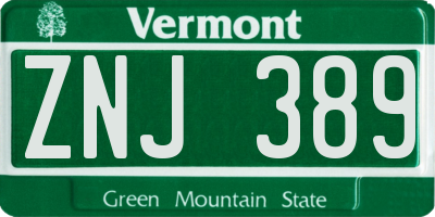 VT license plate ZNJ389
