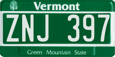 VT license plate ZNJ397
