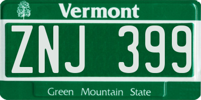 VT license plate ZNJ399