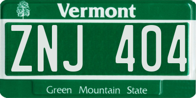 VT license plate ZNJ404