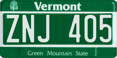 VT license plate ZNJ405