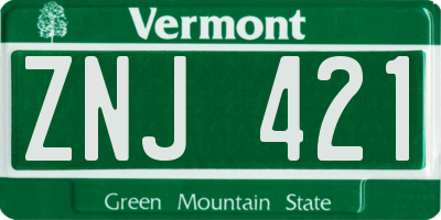 VT license plate ZNJ421