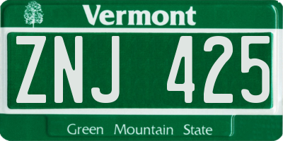 VT license plate ZNJ425
