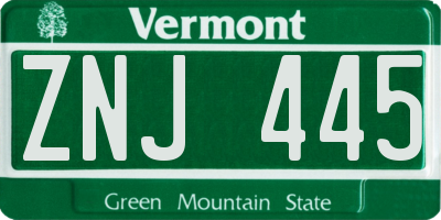 VT license plate ZNJ445