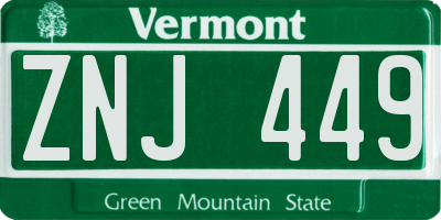 VT license plate ZNJ449