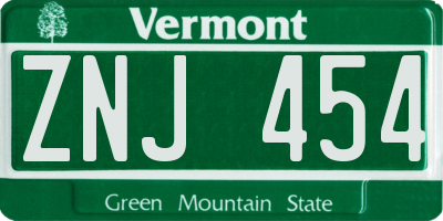 VT license plate ZNJ454