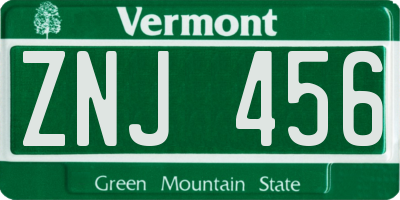 VT license plate ZNJ456