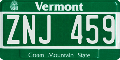 VT license plate ZNJ459