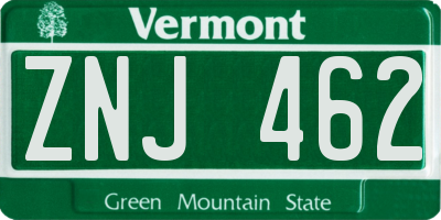 VT license plate ZNJ462
