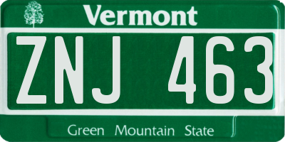 VT license plate ZNJ463