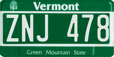 VT license plate ZNJ478