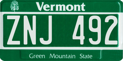 VT license plate ZNJ492