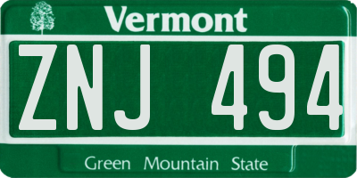 VT license plate ZNJ494