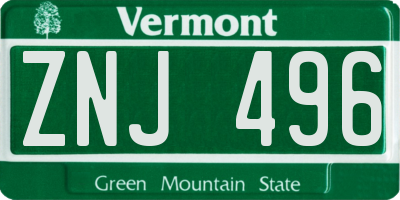 VT license plate ZNJ496