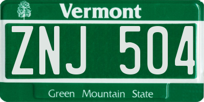 VT license plate ZNJ504