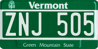 VT license plate ZNJ505