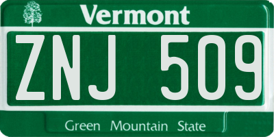 VT license plate ZNJ509