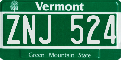 VT license plate ZNJ524