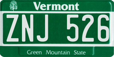 VT license plate ZNJ526