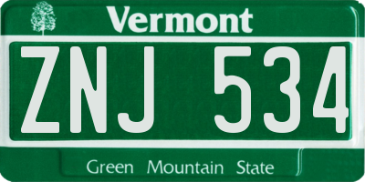VT license plate ZNJ534