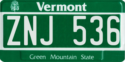 VT license plate ZNJ536